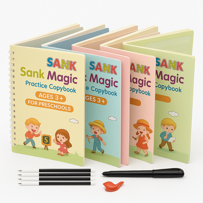 Sank Magic Practice Copybook (4 BOOKS,1 PEN,1 GRIP,10 REFILL) Pack of 1